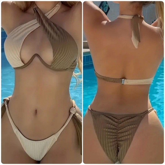 Color Block Underwire Scrunch Bottom Bikini Set - Picture 1 of 9